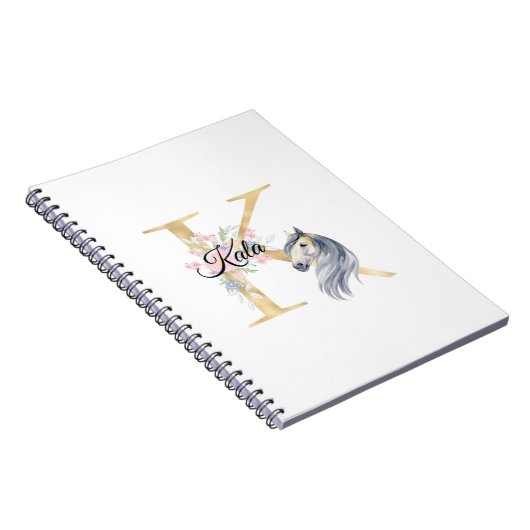 K字名パーソナライズされたモノグラム（馬） ノートブック (右側)