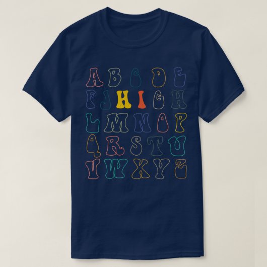 K幼稚園おもしろい前Hi Alphabet学校に戻る Tシャツ (デザイン正面)