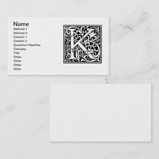 K文字中世モノグラムアールヌーボー 名刺 (正面/裏面)
