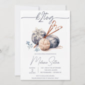 k2tog、ウィンターグレイヤーン、編み物ブライダルシャワー 招待状 (正面)