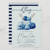 k2tog、ウィンターブルーヤーン、編み物ブライダルシャワー 招待状 (正面/裏面)