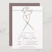 k2tog、編み物、ハートケーブルニードルブライダルシャワー 招待状 (正面/裏面)