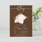 k2tog、編み物、ブラウンおよびアイボリーブライダルシャワー 招待状 (スタンド正面)