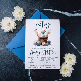 k2tog、編み物、ヤーンブライダルシャワーのバスケット 招待状