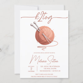 k2tog、編み物、糸のピンクボールブライダルシャワー 招待状