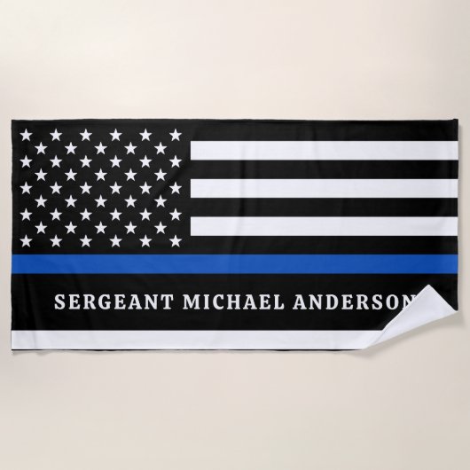 K9オフィサー – 警察犬 – Thin Blue Line ビーチタオル (正面)