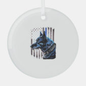 K9ドイツ羊飼い警察犬シンブルーライン国旗 ガラスオーナメント (正面)