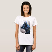K9ドイツ羊飼い警察犬シンブルーライン国旗 Tシャツ (正面フル)