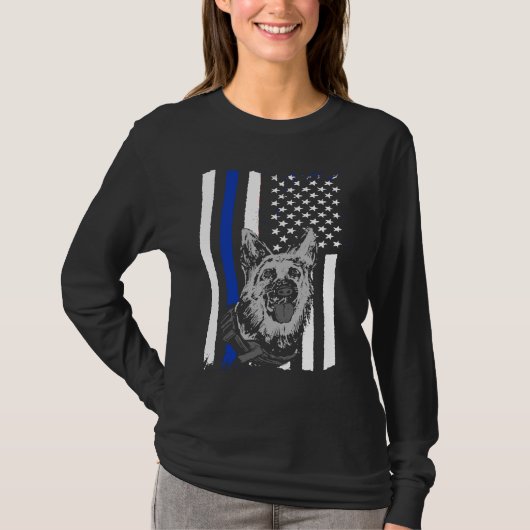 K9 Police Officer Blue Line  K9 Police Dog Graphic Tシャツ (正面)