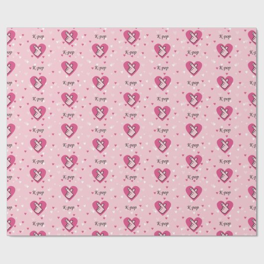 K – ピンクフィンガーポップ・アートのハートが大好き ラッピングペーパー (フラット)