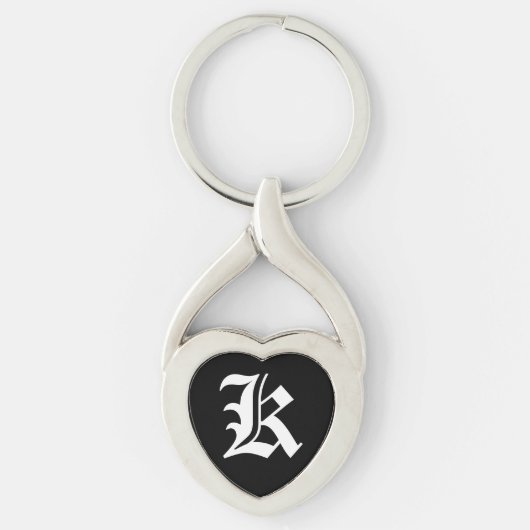 "K"ブラックハートキーチェーン キーホルダー (正面)