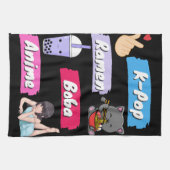 K-ポップ・アートの、ラーメン、ボバ、アニメ文化ファポップ・アートのン キッチンタオル (横)