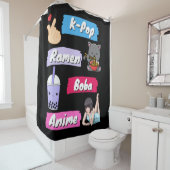 K-ポップ・アートの、ラーメン、ボバ、アニメ文化ファポップ・アートのン シャワーカーテン (インサイチュ)