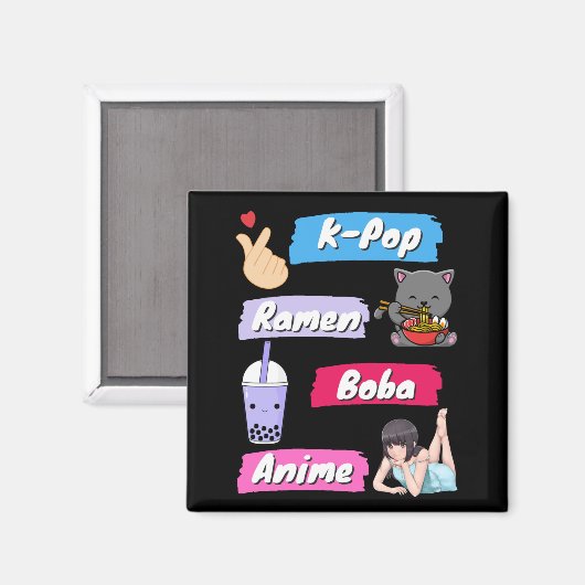 K-ポップ・アートの、ラーメン、ボバ、アニメ文化ファポップ・アートのン マグネット (正面/裏面)