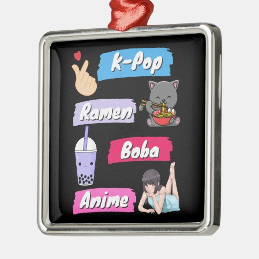K-ポップ・アートの、ラーメン、ボバ、アニメ文化ファポップ・アートのン メタルオーナメント (左)
