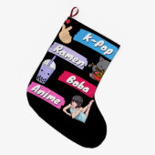 K-ポップ・アートの、ラーメン、ボバ、アニメ文化ファポップ・アートのン ラージクリスマスストッキング (正面 (吊り時))