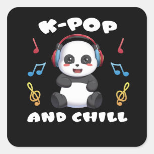 K&ポップ・アートのChillアニメパンダマンガ音楽Kpopファン スクエアシール