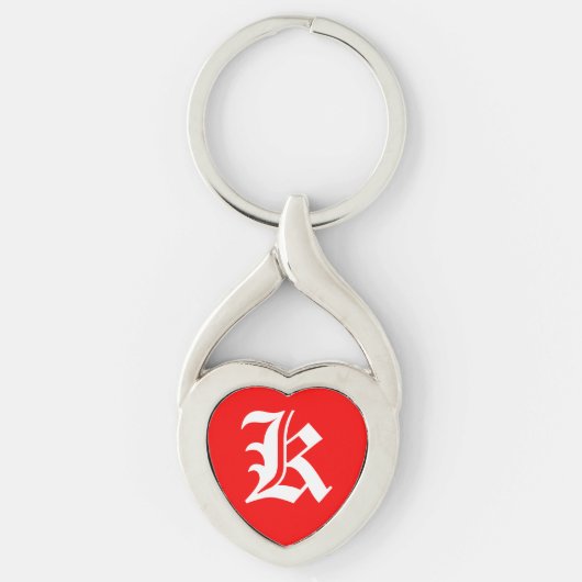 「K」赤いハートキーチェーン キーホルダー (正面)
