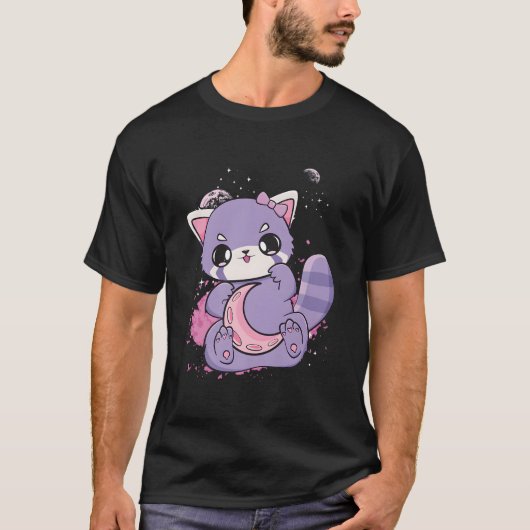 K Decora Fairy Kei Red Panda Moon Otaku Anime Nugo Tシャツ (正面)