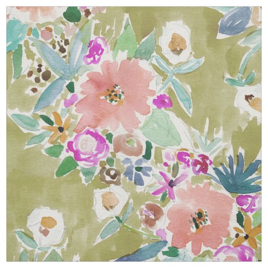 K.I.S.S. カラフルな花の水彩画 ファブリック (見本)