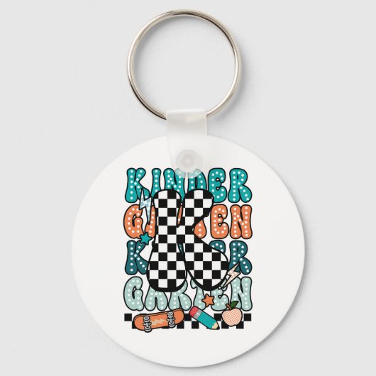 K Kindergarten Teacher Checkered Back To School Ki キーホルダー (正面)