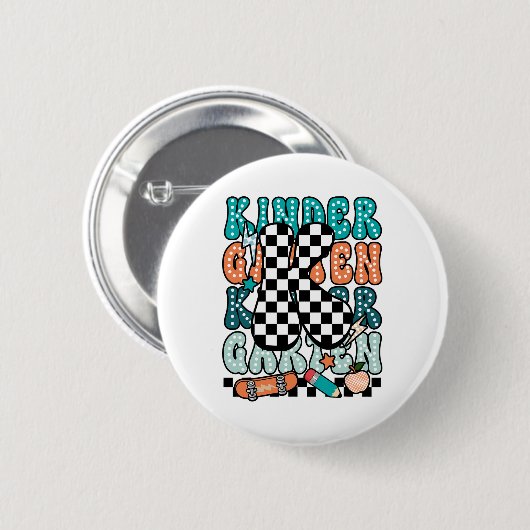 K Kindergarten Teacher Checkered Back To School Ki 缶バッジ (正面&裏面)