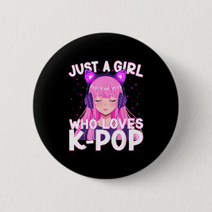 K-POPと韓国が大好きな女の子 かわいいK-POPリスナー 缶バッジ