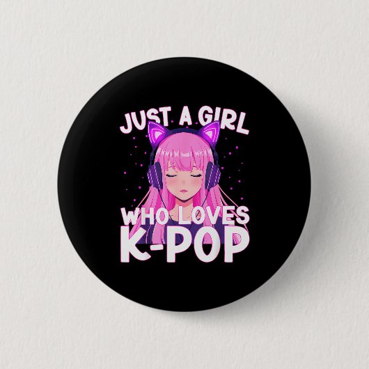 K-POPと韓国が大好きな女の子 かわいいK-POPリスナー 缶バッジ (正面)