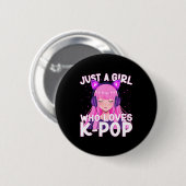 K-POPと韓国が大好きな女の子 かわいいK-POPリスナー 缶バッジ (正面&裏面)