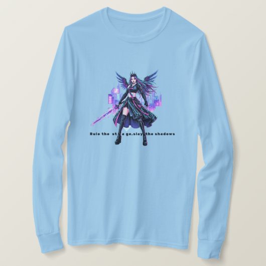 K-Popの悪魔の女王 - ネオンのアイドル戦士 Tシャツ (デザイン正面)
