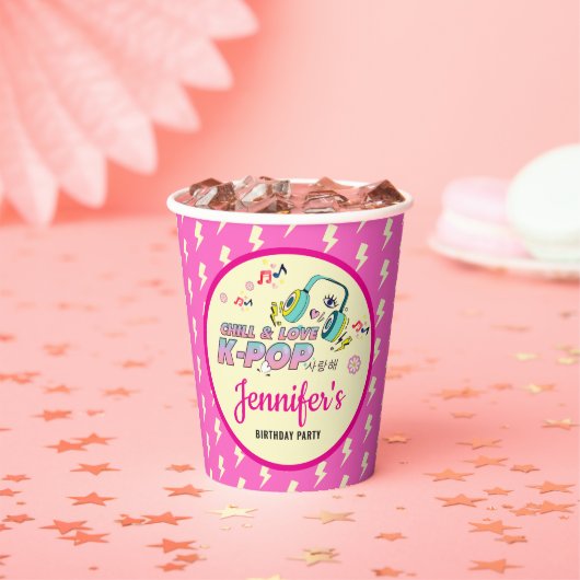 K-POPミュージックスター 韓国ポップテーマ誕生日パーティー 紙コップ (インサイチュ)