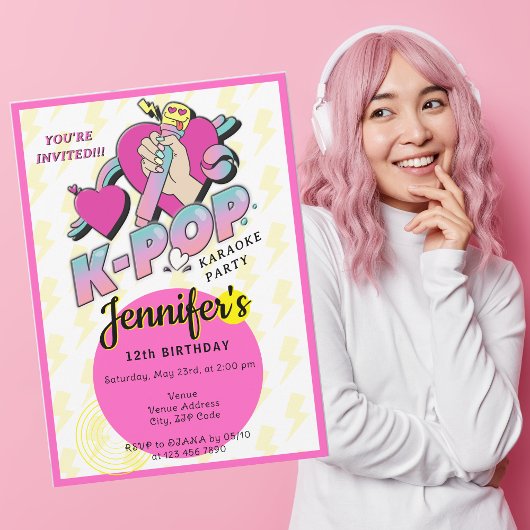 K-POP韓流ミュージックスター トレンディなK-POP誕生日パーティー 招待状
