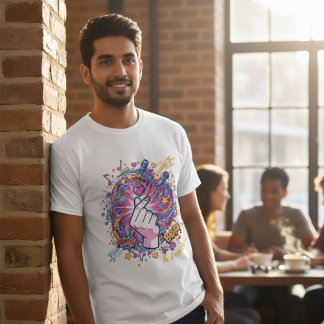 K-Pop Finger Heart Pop Art Design T-Shirt Tシャツ