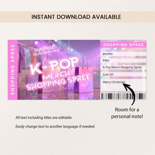 K-Pop Merch Shopping Spree Reveal Ticket Card 招待状