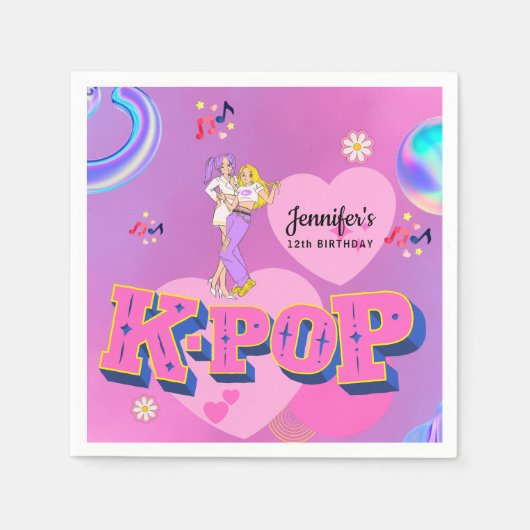 K-Pop Music Star Korean Pop Theme Birthday Party スタンダードカクテルナプキン (正面)
