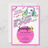 K-Pop Music Star  Korean Pop Theme Birthday Party 招待状 (正面)