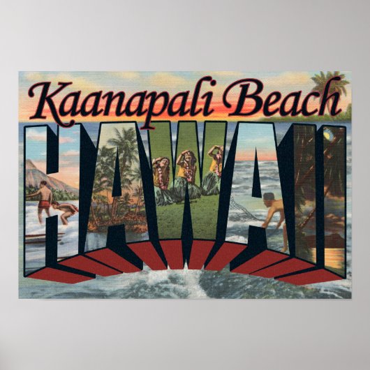 Kaanapali Beach, Hawaii - Large Letter Scenes ポスター (正面)