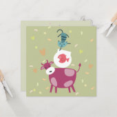 kaart beterschap, tekening koe, vis in kom  カード (正面/裏面インサイチュ)