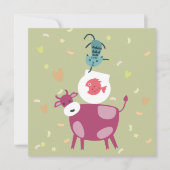 kaart beterschap, tekening koe, vis in kom  カード (正面)