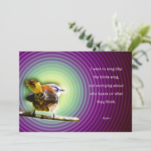 Kaart enkel met gedicht Rumi - Sing like the birds (スタンド正面)