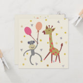 kaart felicitatie aapje met ballon en giraffe カード (正面/裏面インサイチュ)