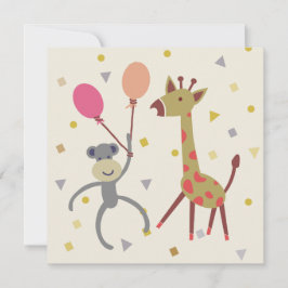 kaart felicitatie aapje met ballon en giraffe カード