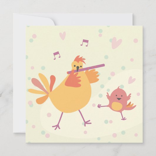 kaart felicitatie kip met dwarsfluit カード (正面)