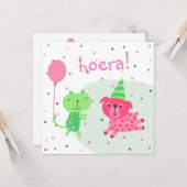 kaart felicitatie poes hond en ballon カード (正面/裏面インサイチュ)