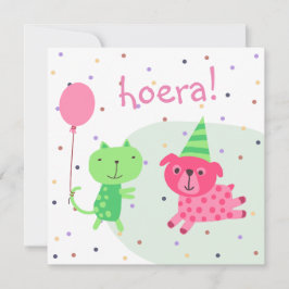 kaart felicitatie poes hond en ballon カード