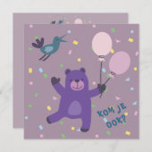  kaart uitnodiging beertje met ballon (正面/裏面)