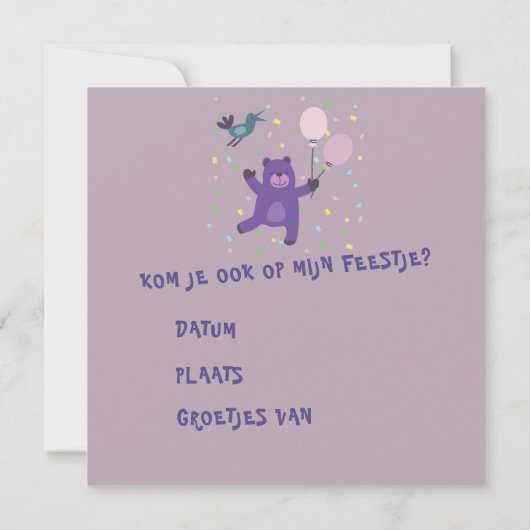  kaart uitnodiging beertje met ballon (裏面)