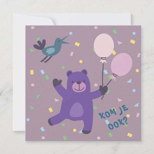  kaart uitnodiging beertje met ballon (正面)