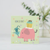 kaart uitnodiging feestje olifantje poes en taart カード (スタンド正面)
