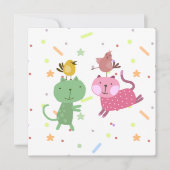 kaart verjaardag 2 poezen 2 vogeltjes カード (正面)